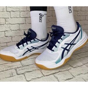 ASICS Upcourt 5 GS Kids WHITE/PEACOAT Athletic/Volleyball Sneakers Size 1 1/2